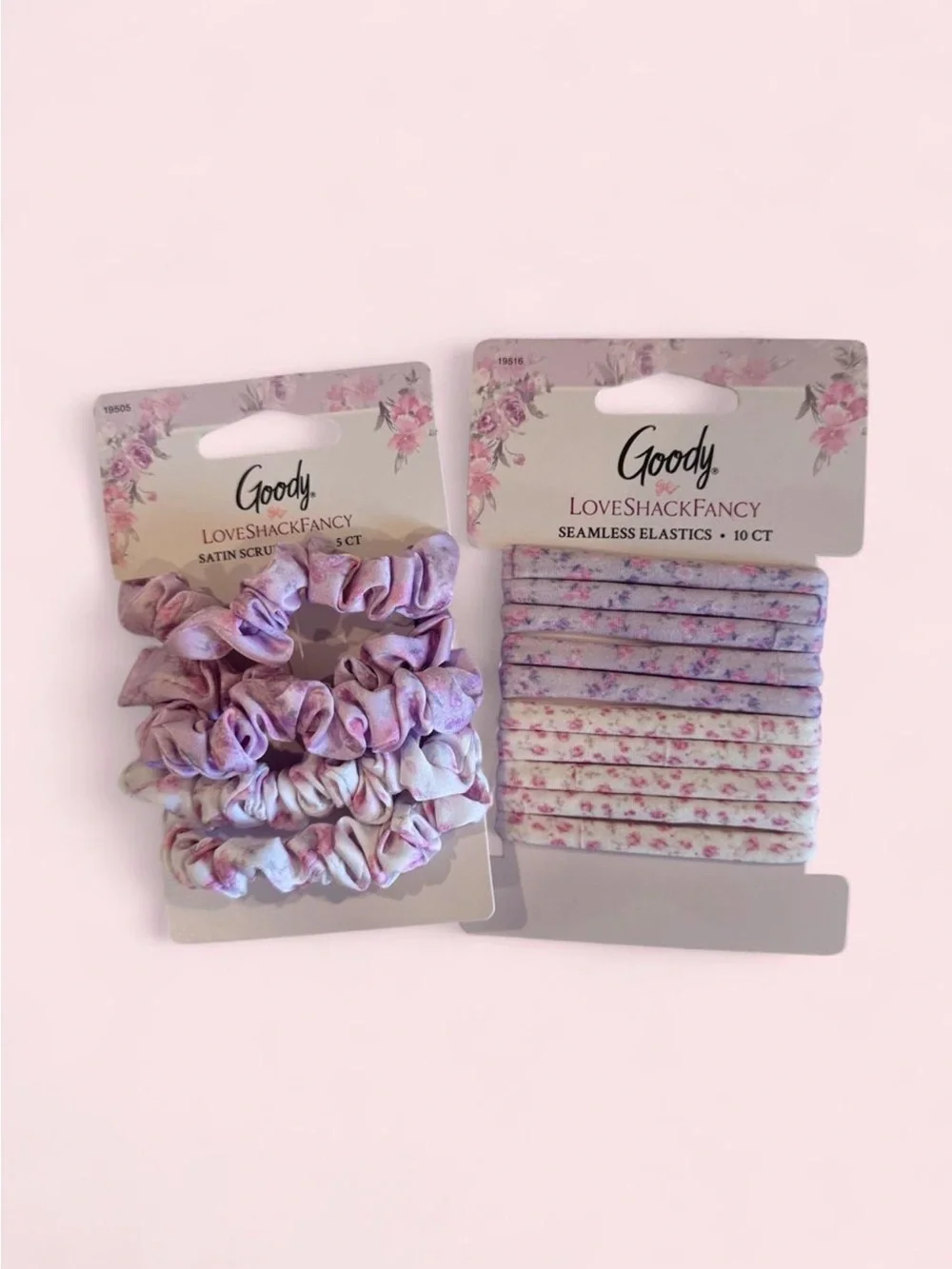 LoveShackFancy Viral Lavender & Pink Floral Scrunchies & Seamless Elastics Set